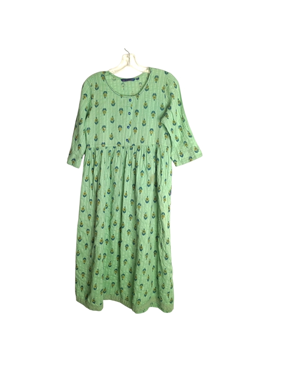avaasa -Light Green Floral Cotton Midi Dress - Size M